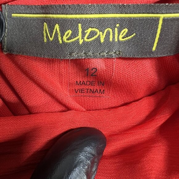 Melonie T NWT Women 12 Chiffon Ruffle Artsy Leaf Tiered Dress 3/4 Balloon Sleeve - Picture 12 of 16